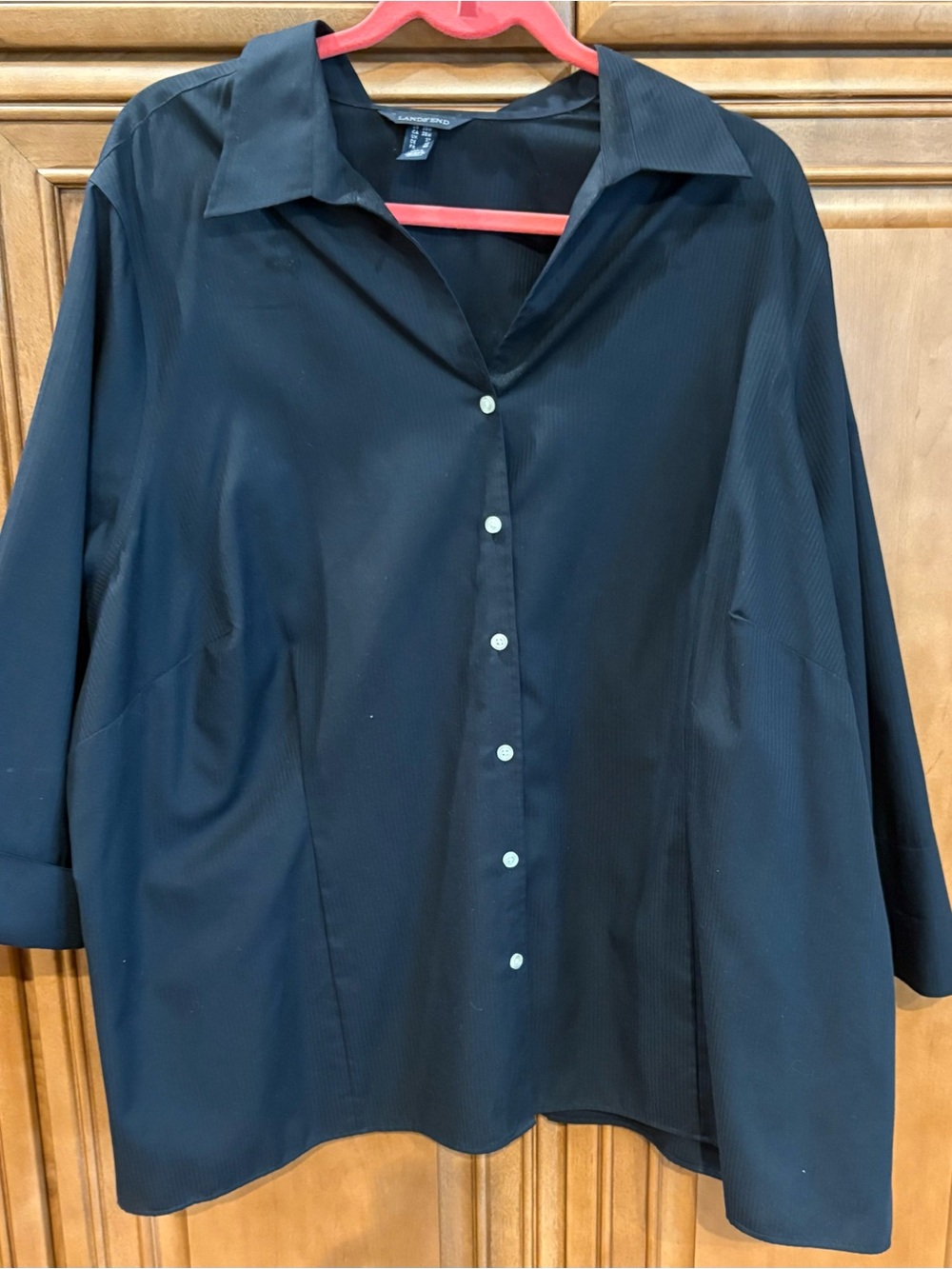 Lands' End Black Button-Front Shirt Black on Black Stripe Size 28W